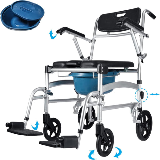 4-in-1 Foldable Shower Wheelchair I Bedside Commode Chair