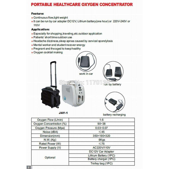 1L-5L Oxygen Concentrator with Battery Trolley Carry bag Car adaptor - Able Oxygen