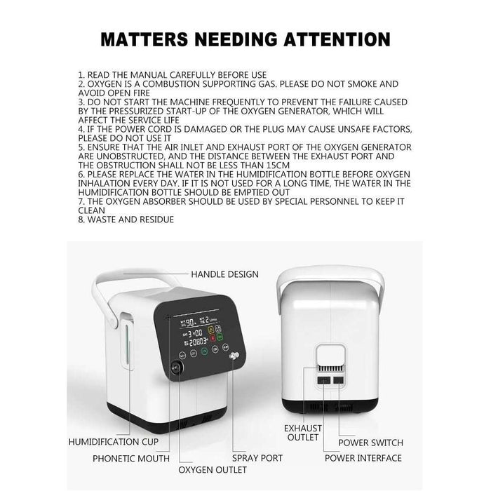 1L-7L/m Oxygen Concentrator Portable Adjustable Oxygen Machine for Home and Travel Use Without Battery - Mayerwood Retail