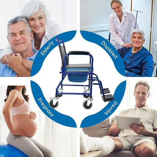 4 in 1 Bedside Commode Chair I Transport Shower Wheelchair
