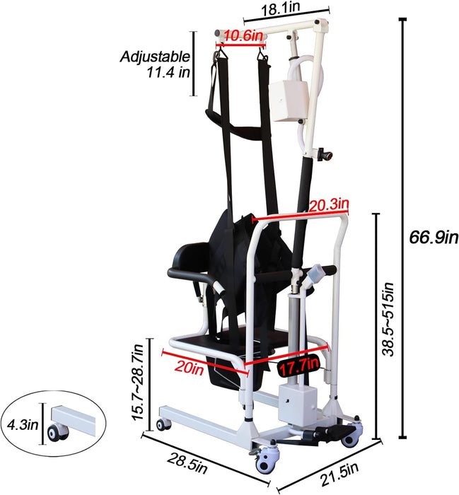 Meubon Electric Patient Lift Transfer Chair with Adjustable Height and 180° Split Seat I Ideal for Home Use I 275lb Weight Limit I Model MER45512