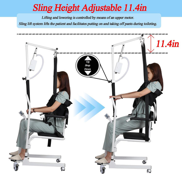 Meubon Electric Patient Lift Transfer Chair with Adjustable Height and 180° Split Seat I Ideal for Home Use I 275lb Weight Limit I Model MER45512