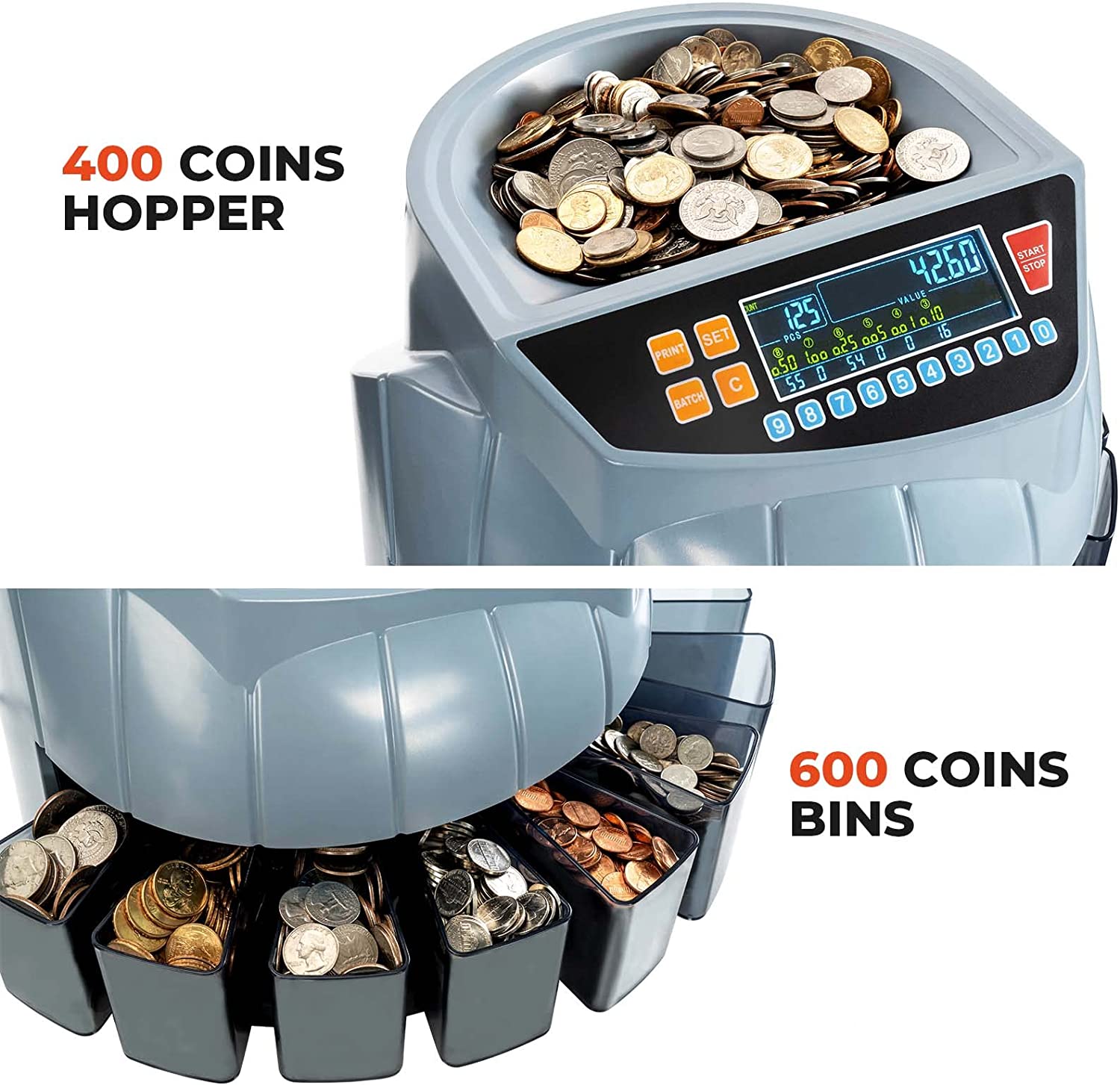 Coin Counter Sorter Machine I 250 Coins/min, Compatible with Printer I ...