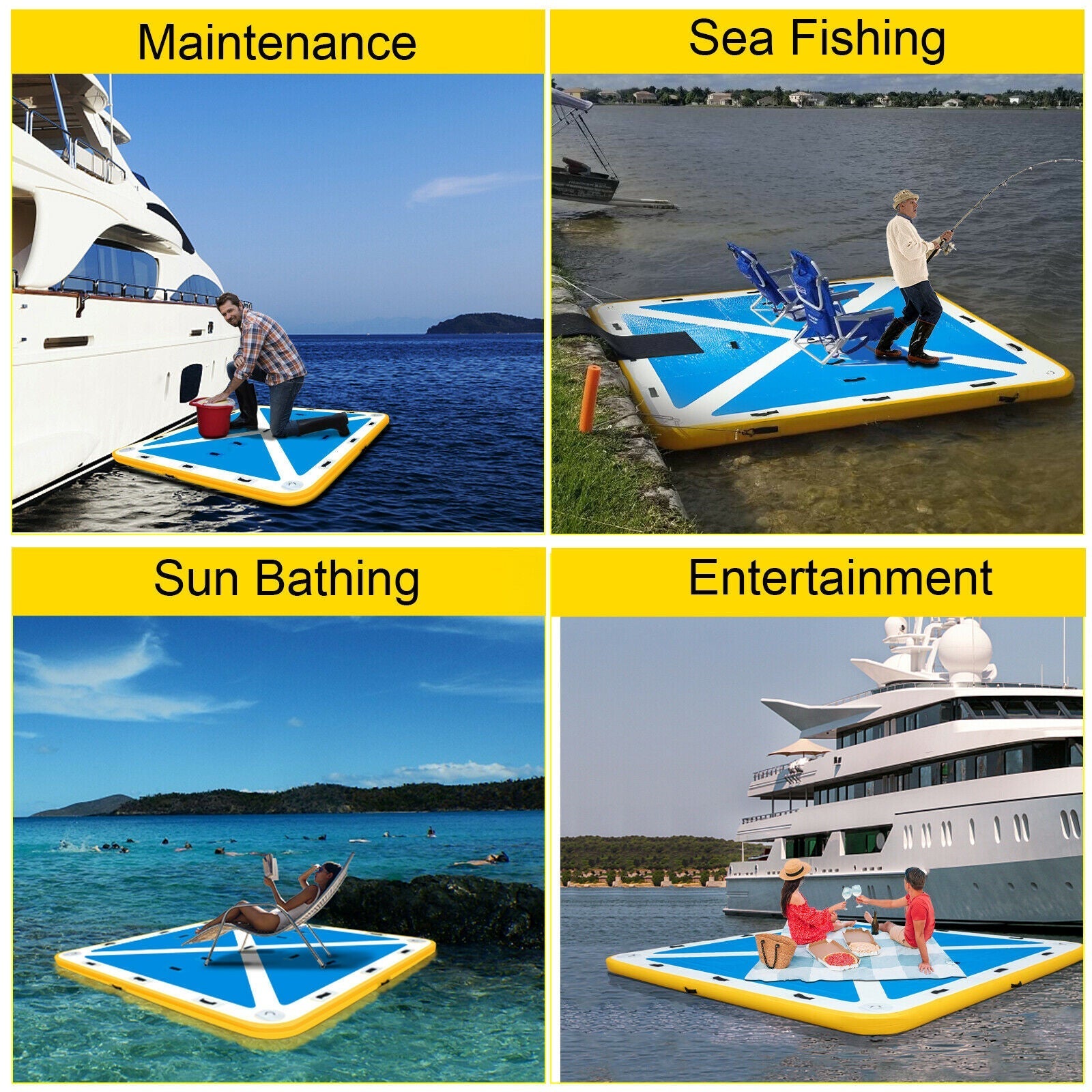 Floating Fishing Dock PVC Inflatable Dock Platform 8x8 ft w/ Electric ...
