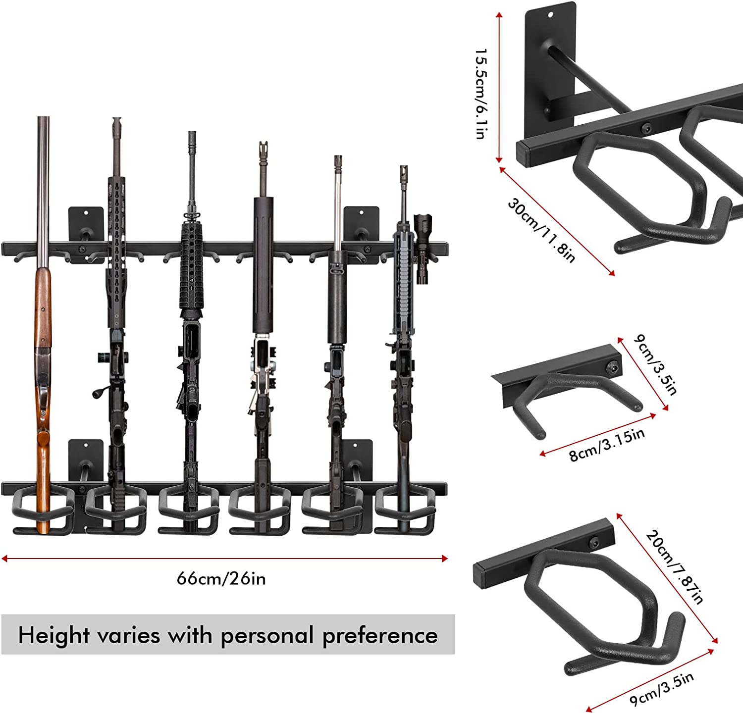Gun Racks for Wall 6-Slot I Vertical Gun Rack Wall Mount I Rifle Shotg ...