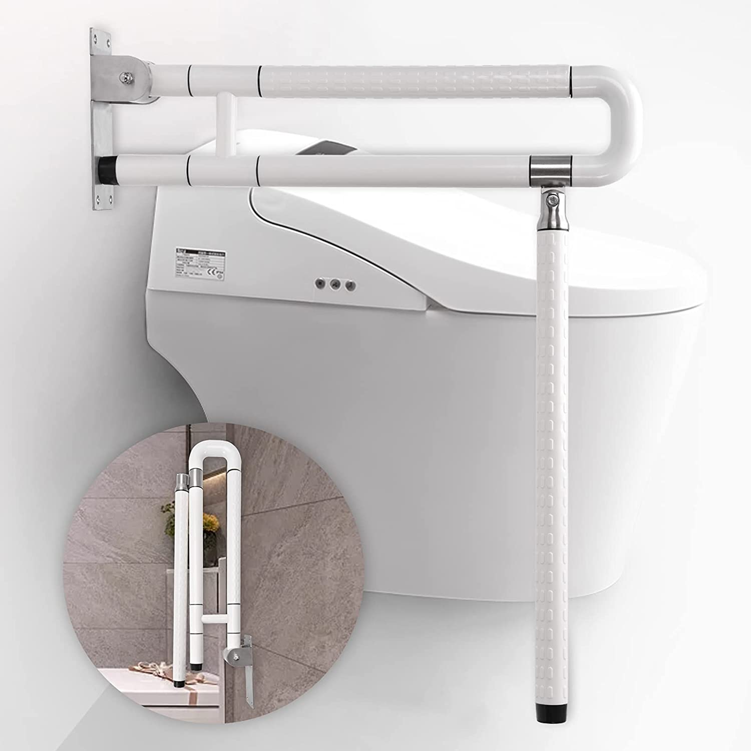 Handicap Grab Bars Rails Foldable Toilet Flip Up Arm Rails Support Whi ...
