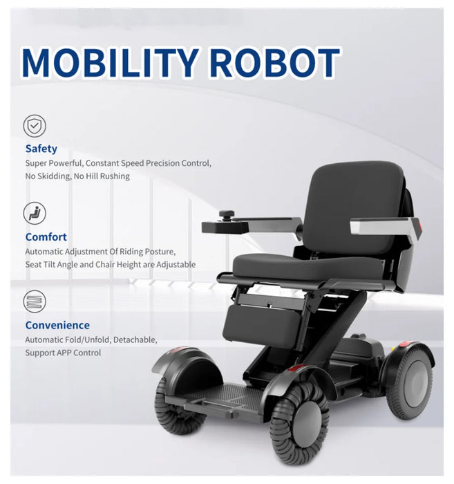 Self-Balancing Electric Wheelchair for Uphill Safety | Self-Adjustable Seat Height Electric Mobility Chair