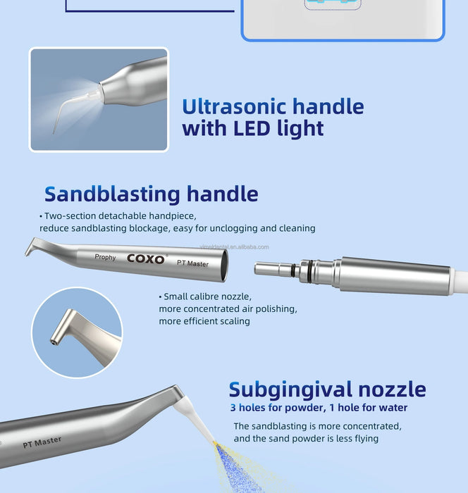 Two-in-One PT MASTER Dental Scaler & Air Polisher with LED Light – Wireless Pedal Control, Scaling & Sandblasting Machine