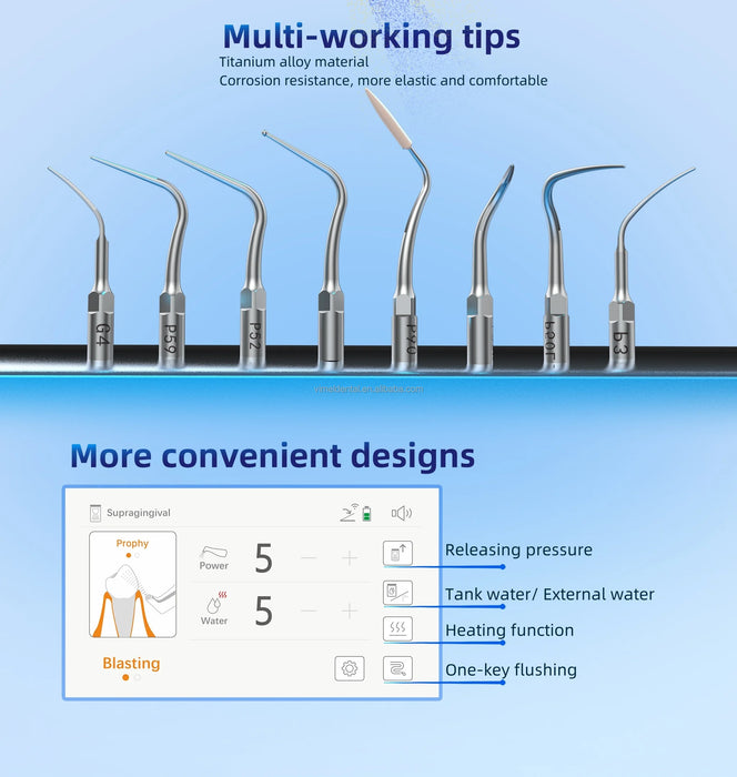 Two-in-One PT MASTER Dental Scaler & Air Polisher with LED Light – Wireless Pedal Control, Scaling & Sandblasting Machine