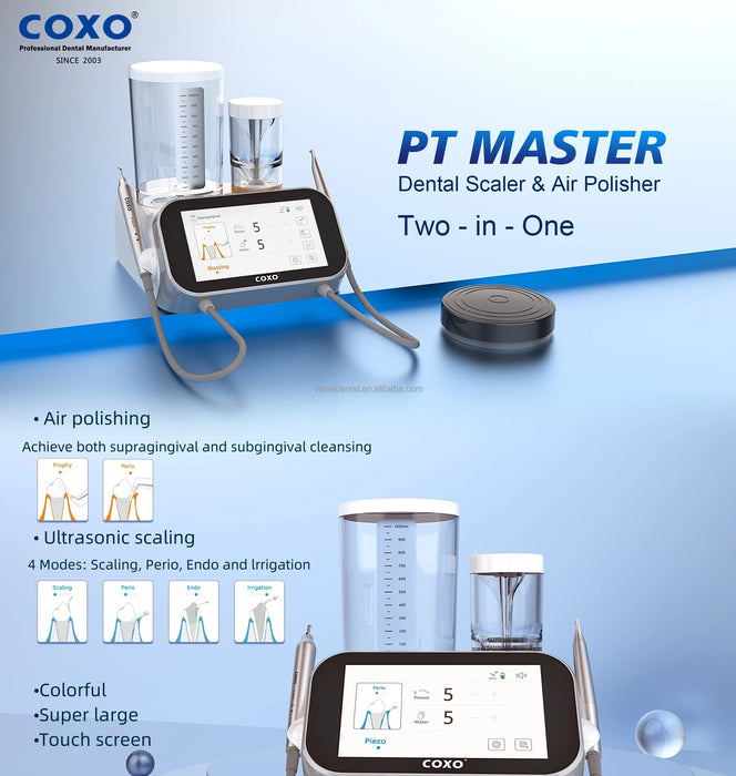 Two-in-One PT MASTER Dental Scaler & Air Polisher with LED Light – Wireless Pedal Control, Scaling & Sandblasting Machine