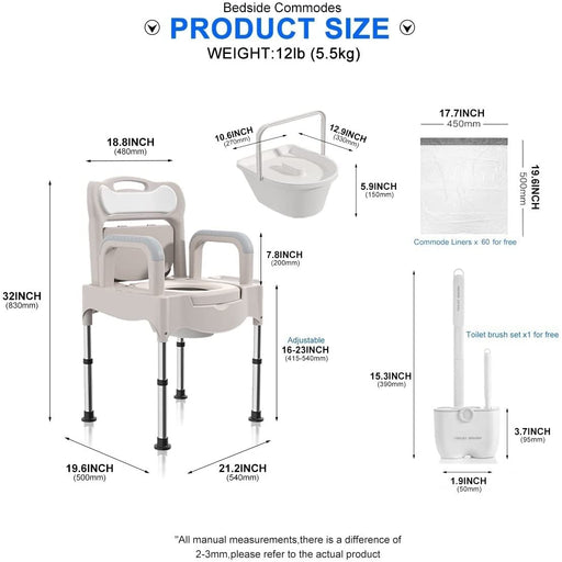 Portable Home Bedside Commode Chair I Adult Potty Chair for