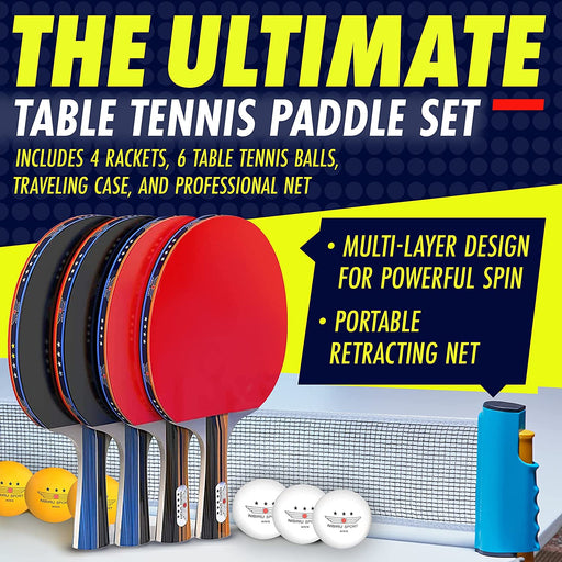 Professional Ping Pong Paddle Set with Retractable Net