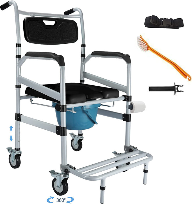 Rolling Shower Chair with Wheels Seat I Height Adjustable