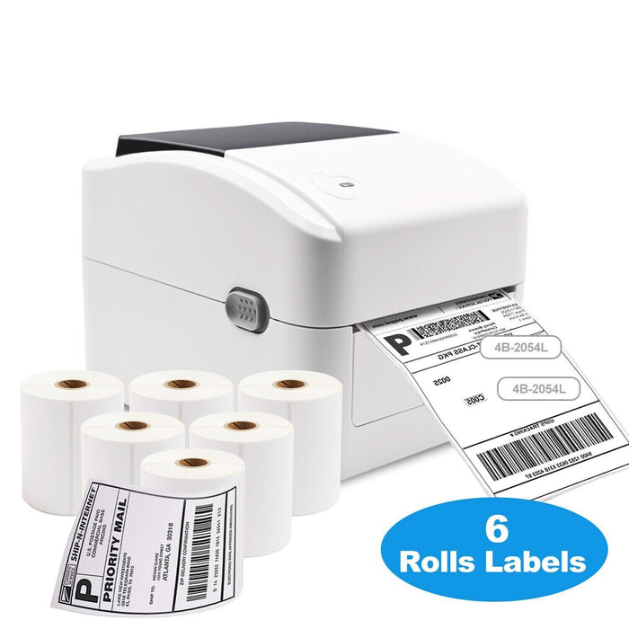 Shipping Label Printer: USB Direct Thermal Barcode Printer with 4x6 Inch Labels - Includes 6 Rolls