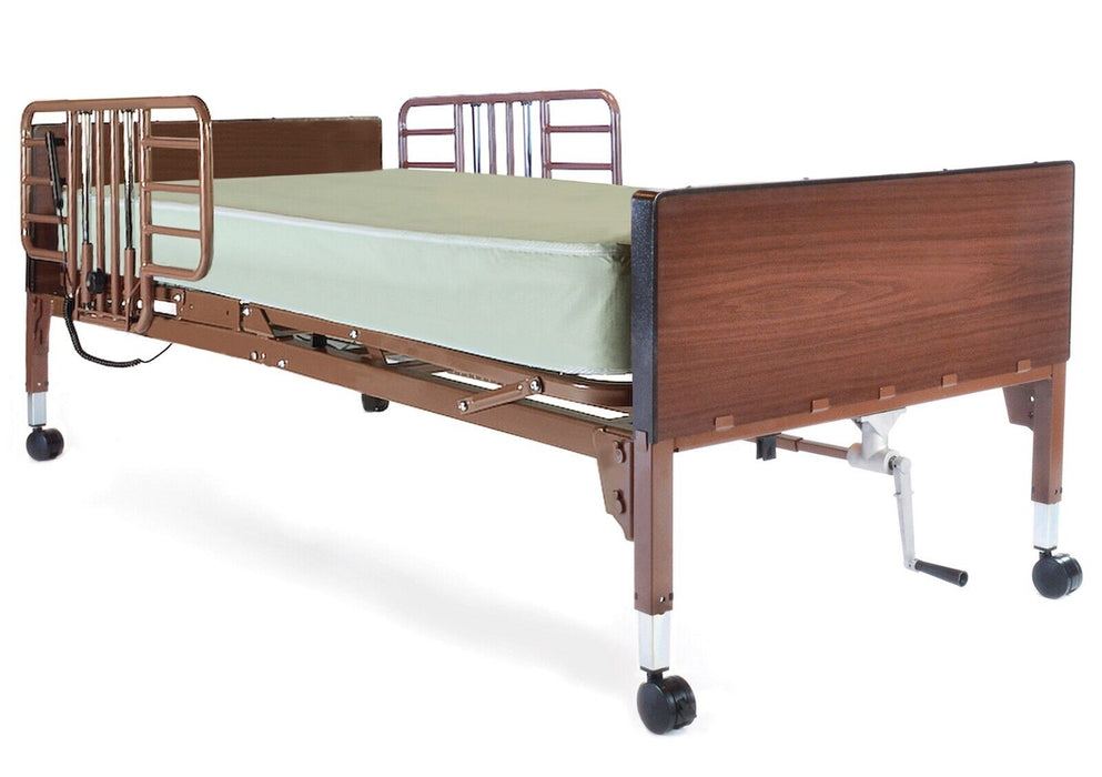 Meubon Semi-Electric Hospital Bed Package with Mattress and Half Rails I Comfort and Safety Guaranteed