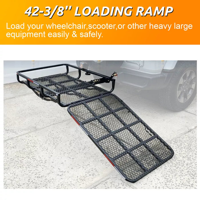 Meubon Hitch Mount Wheelchair Carrier Rack with Loading Ramp for Mobility Scooters & Cargo Model M776122