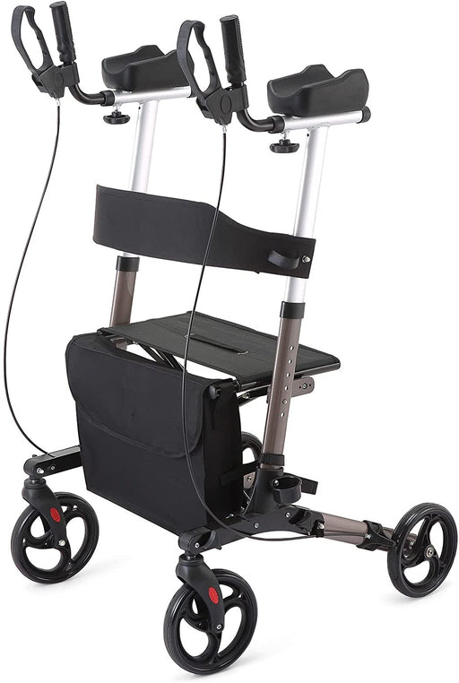 Upright Rollator Stand Up Rolling Walker with Backrest Seat