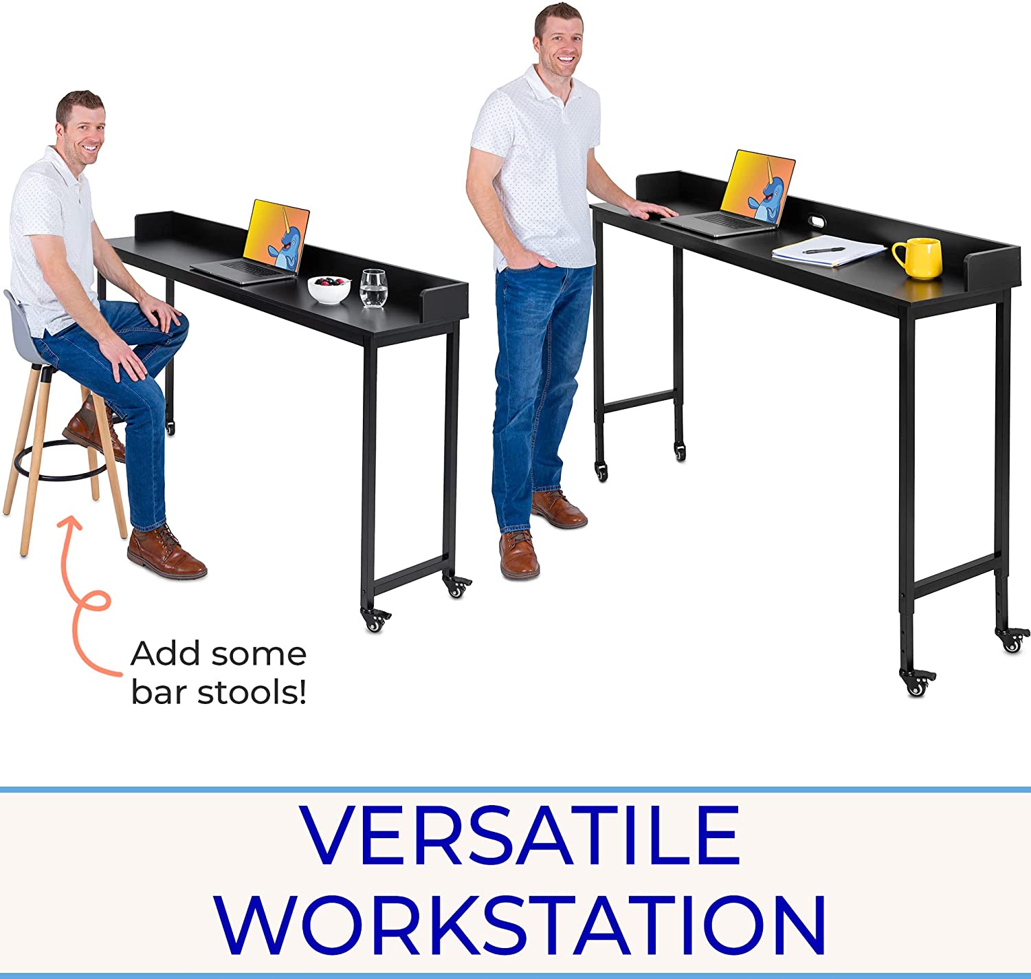 Overbed Table with Wheels Height Adjustable Rolling Bed Desk Table