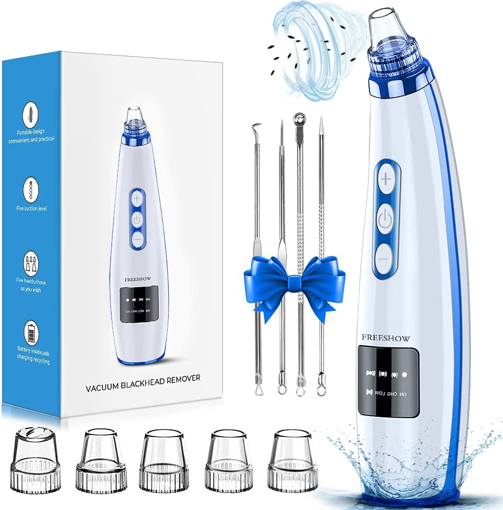 Blackhead Remover Pore Vacuum Upgraded Facial Cleaner Electric Acne Comedone Whitehead Extractor Tool-5 Suction Power 5 Probes Kit