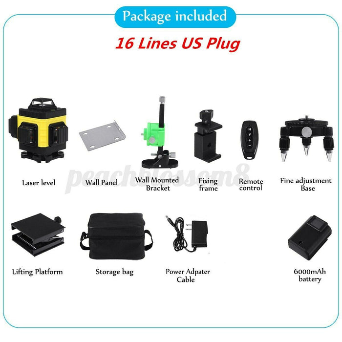 Laser Level 4D 16 /3D 12 Line Green Auto Self Leveling 360° Rotary Cross