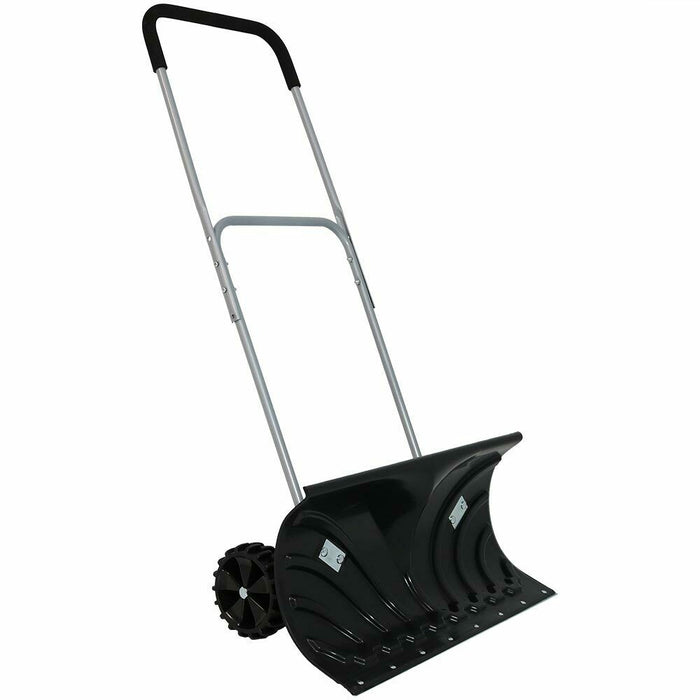 Snow Shovel Pusher Heavy Duty Rolling 26'' Blade with Wheels & Adjustable Handle