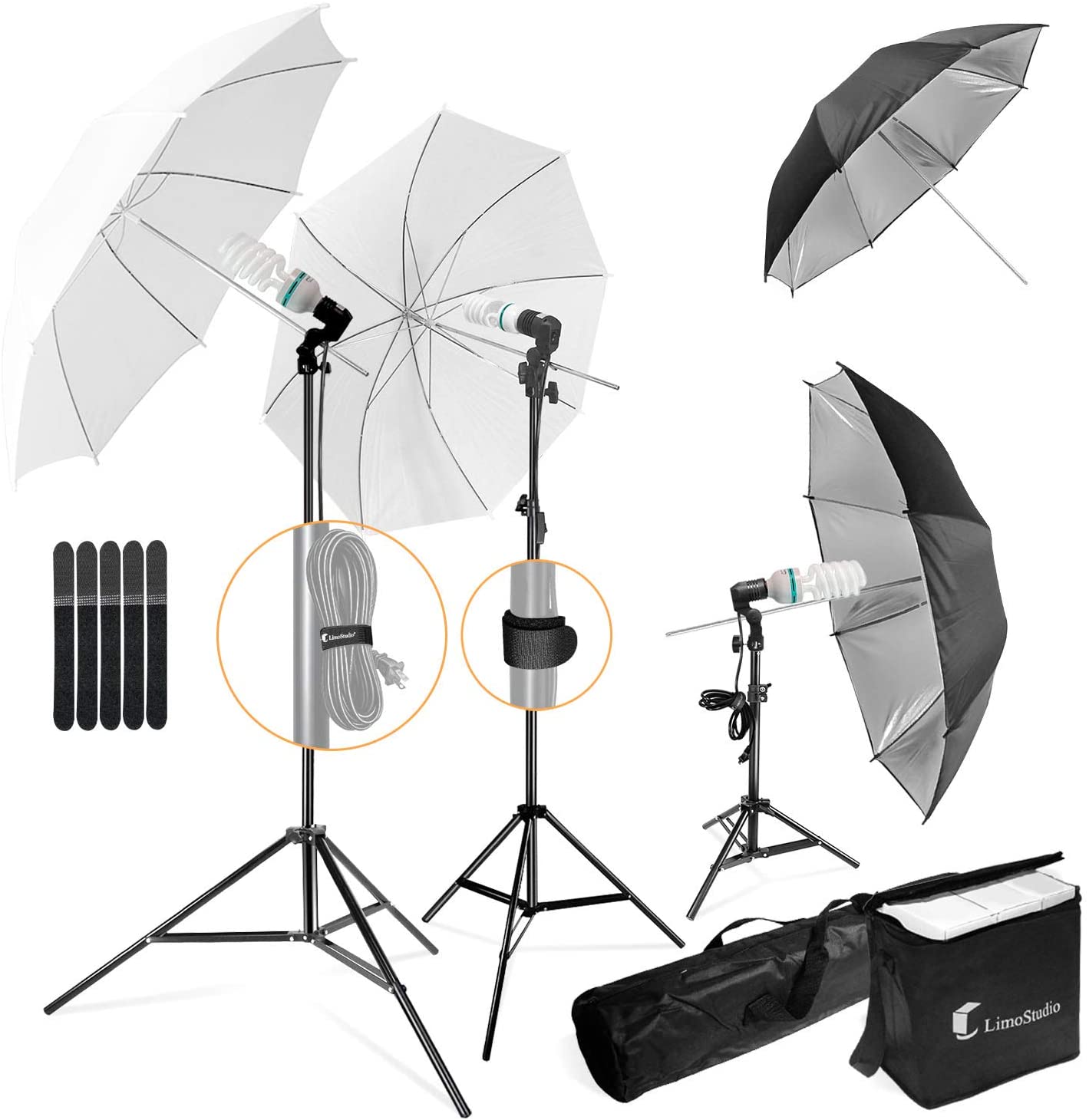 Studio Lighting 700W Output, Soft Continuous Lighting Kit for White and Black Umbrella Reflector with Accessory and Carry Bag