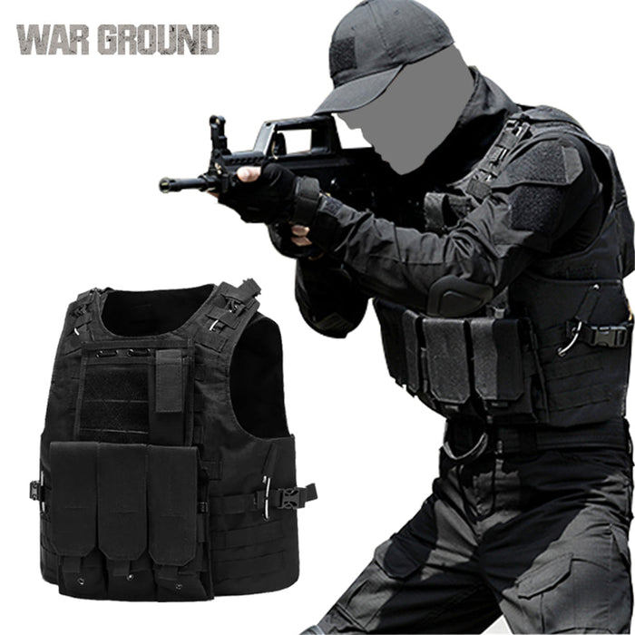 Mens Military Tactical Vest MOLLE Assault Plate Carrier Combat Play Vest /Gloves