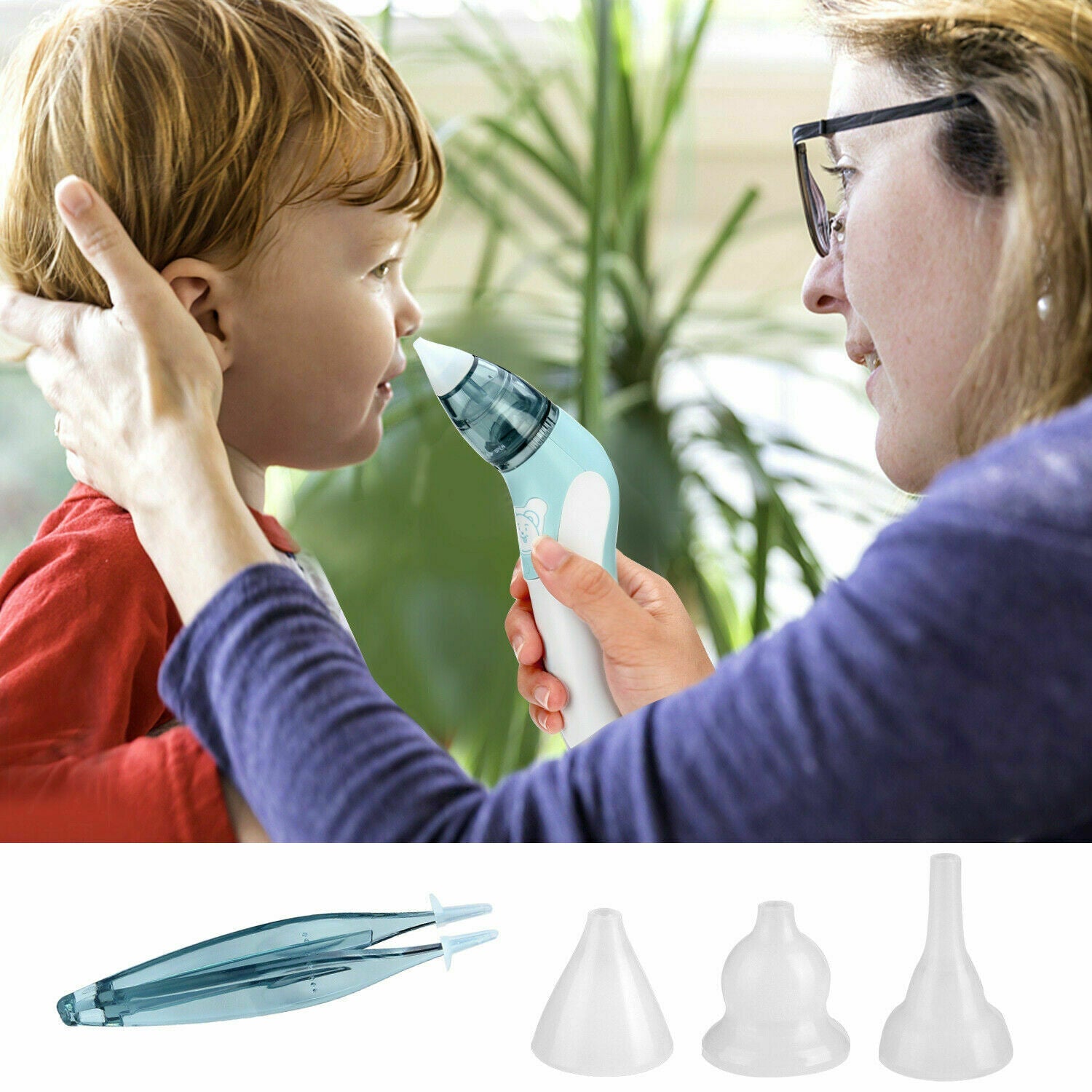 Nasal Aspirator Electric Nose Cleaner Safe Hygienic Nostril w/ 3Snot Sucker