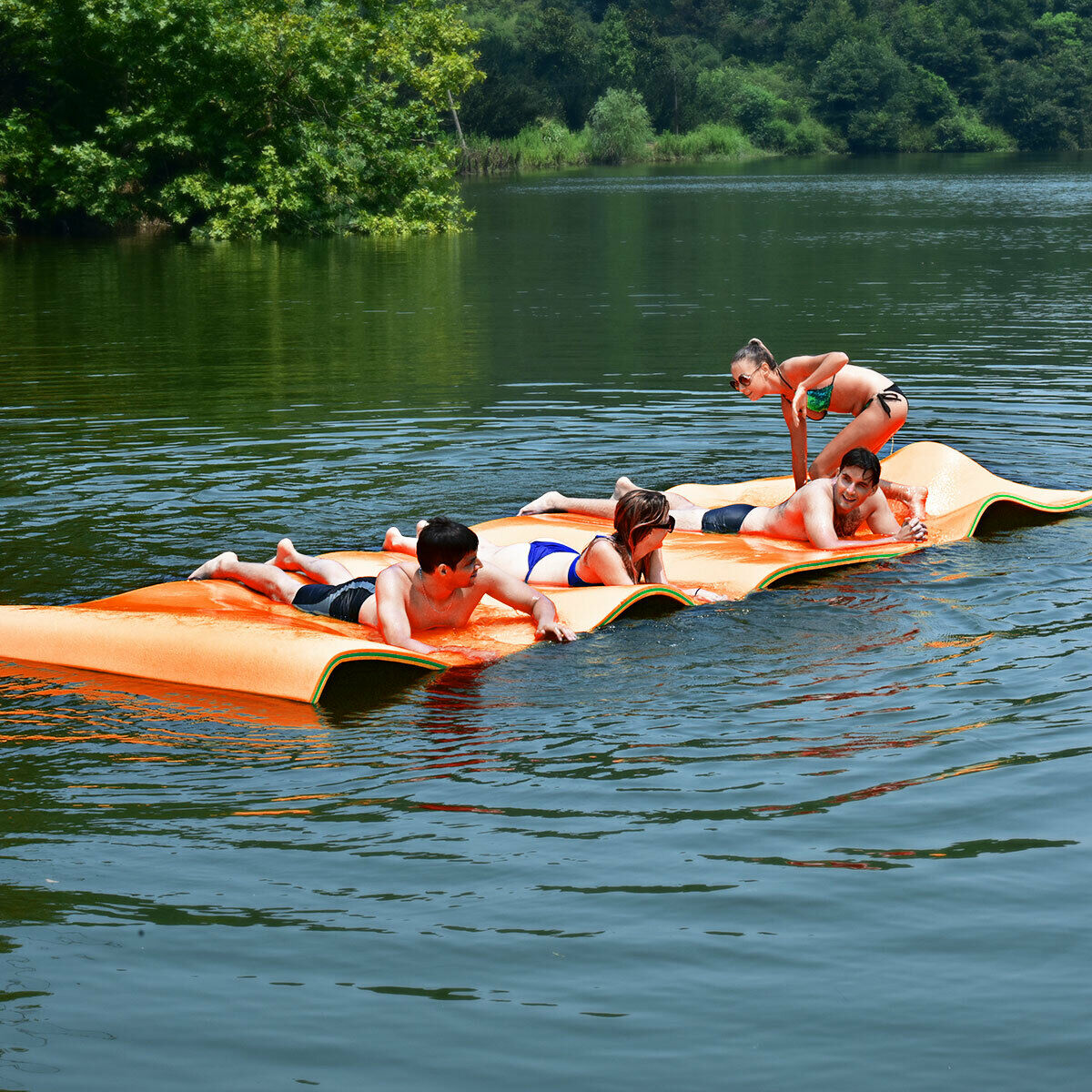 Floating Mat Water Pad 12' x 6' 3-Layer Floating Oasis Foam Mat Orange