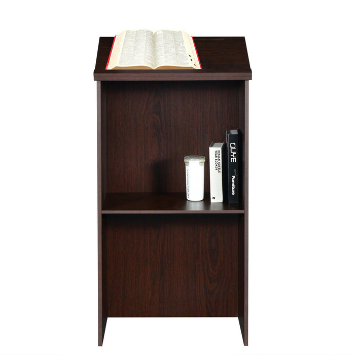 Lectern Wooden Floor Standing Podium Speaking Lectern Adjustable Shelf & Pen Tray Brown