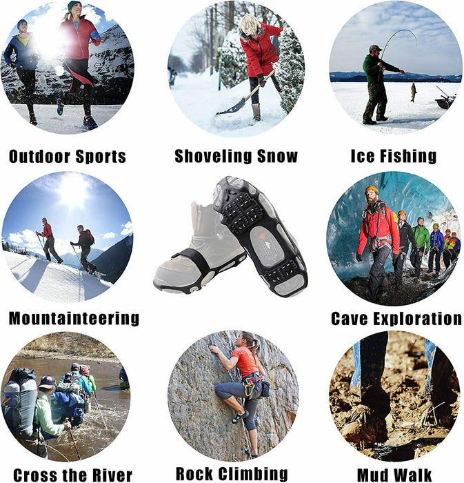 Ice Cleats 24 Teeth Spikes Crampons, Ice Snow Grips Cleats Crampons for Hiking Fishing