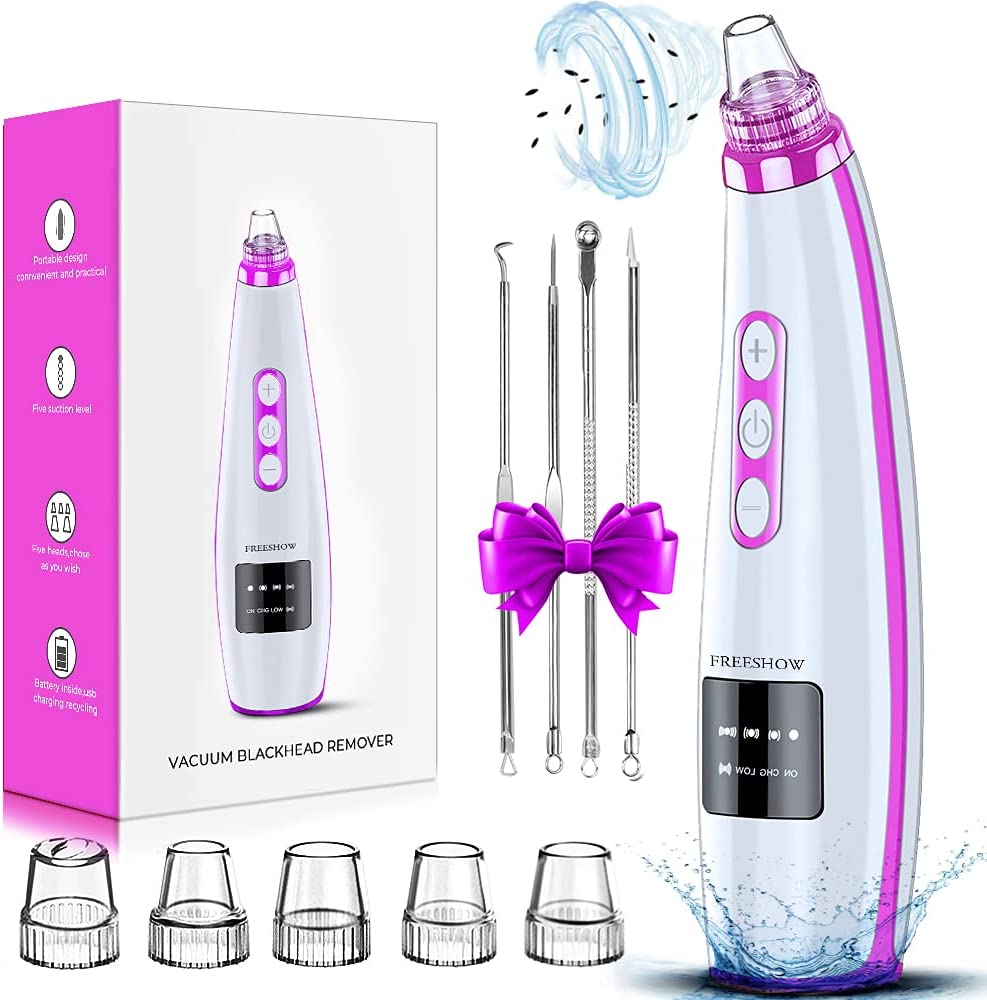 Blackhead Remover Pore Vacuum Upgraded Facial Cleaner Electric Acne Comedone Whitehead Extractor Tool-5 Suction Power 5 Probes Kit